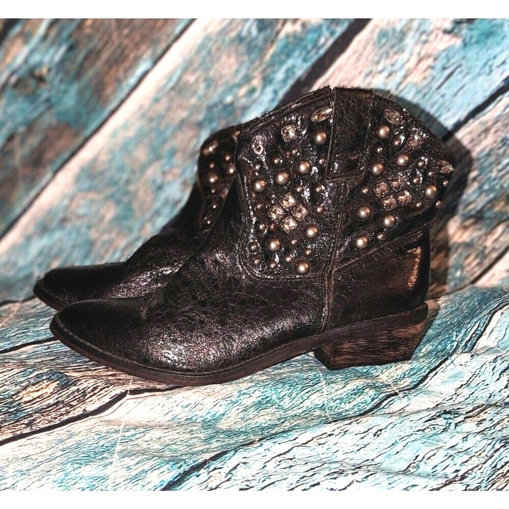 Y2K Moto Grunge Baker Studded Western Ankle‎ Boots Black 7M Rocker Boho